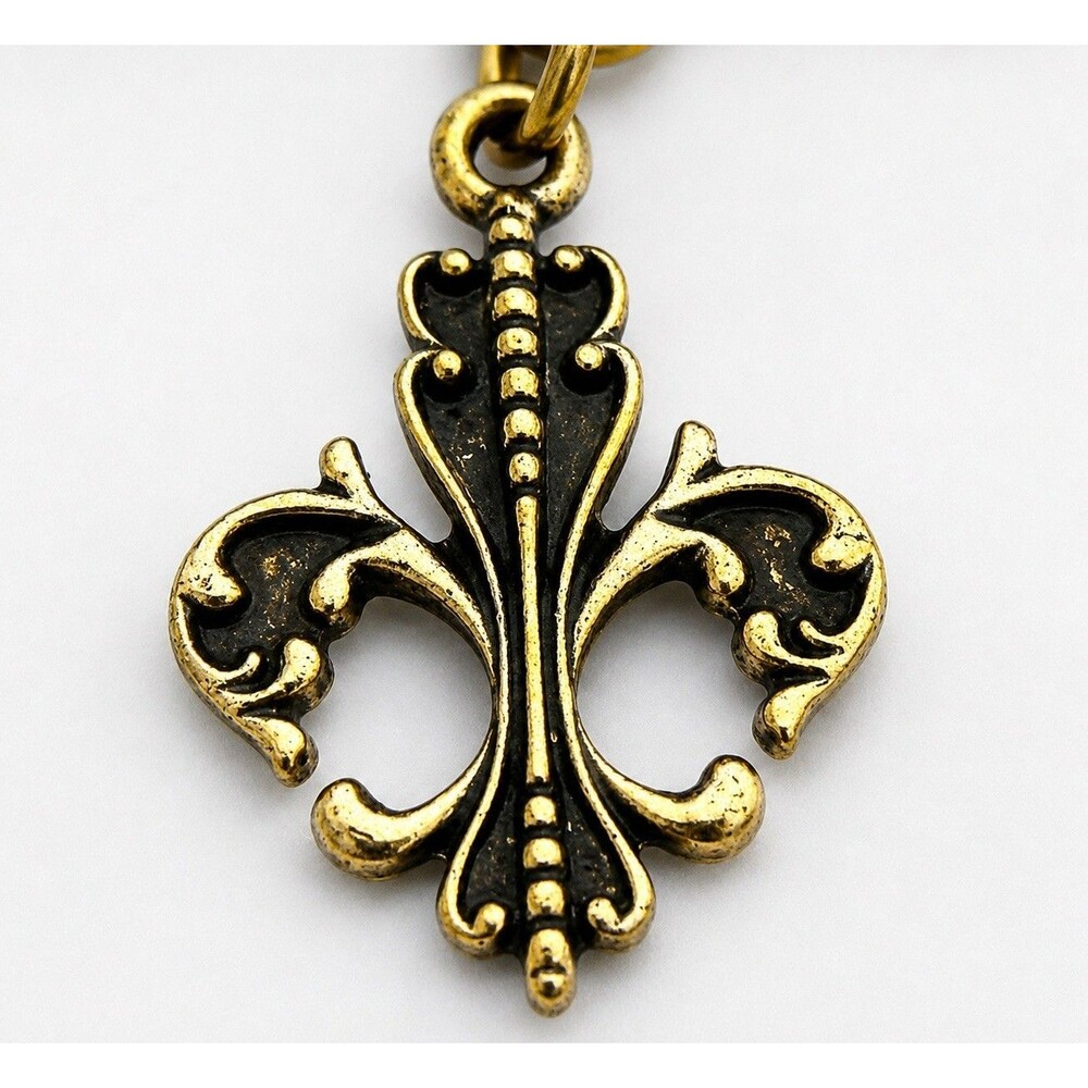 Antique Gold Fleur De Lis Charm Pendant Medieval Heraldic Jewelry Making DIY